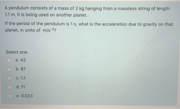 A pendulum consists of a 2.0 kg stone