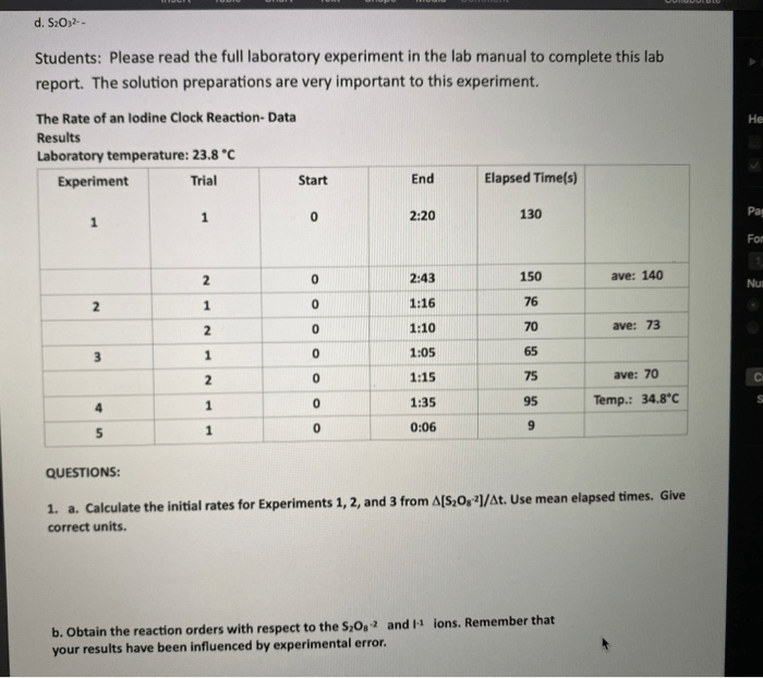 Iodine clock reaction lab do report exp