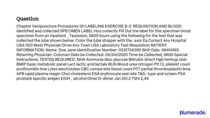 Labeling exercise 8-2 requisition and blood specimen label