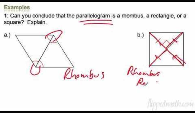 Conditions for rhombuses rectangles and squares practice