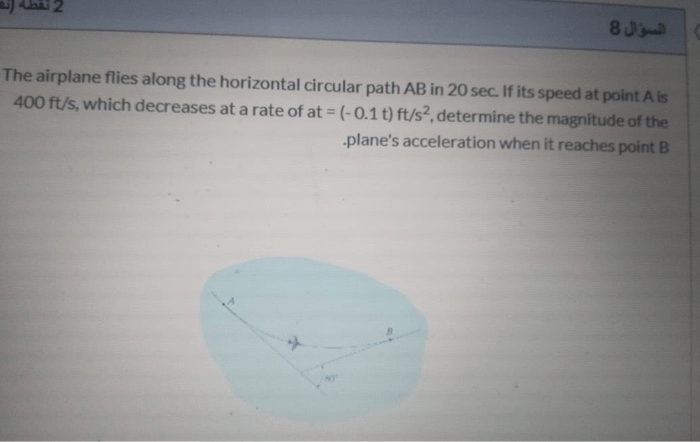 A plane is traveling at 200m/s following the arc